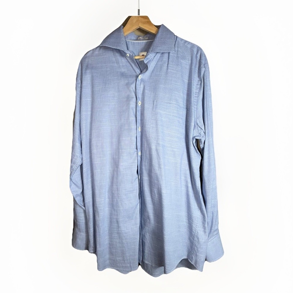 Peter Millar Men's‎ Button Down Blue Micro Check Long Sleeve Shirt Cotton Size L